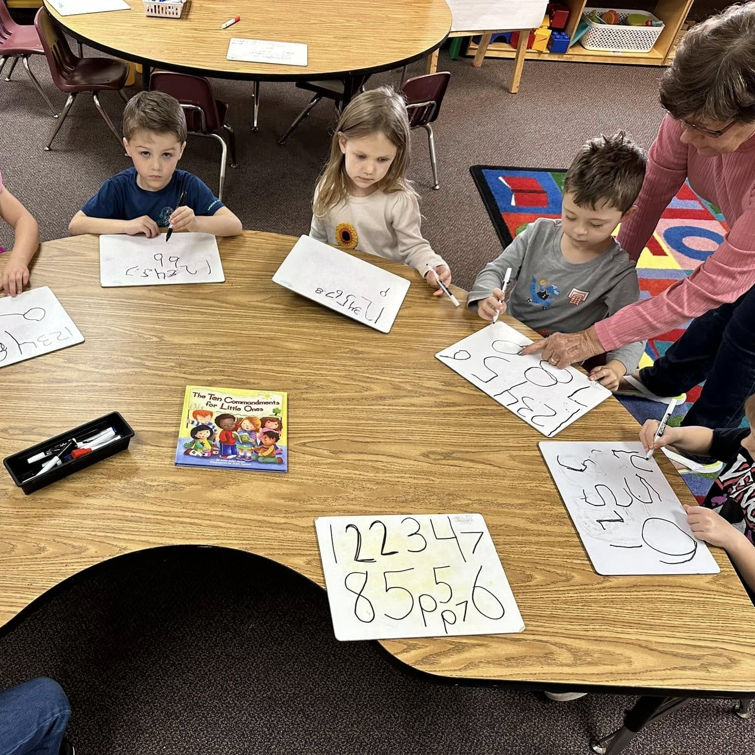 Creation Station students practicing early math skills